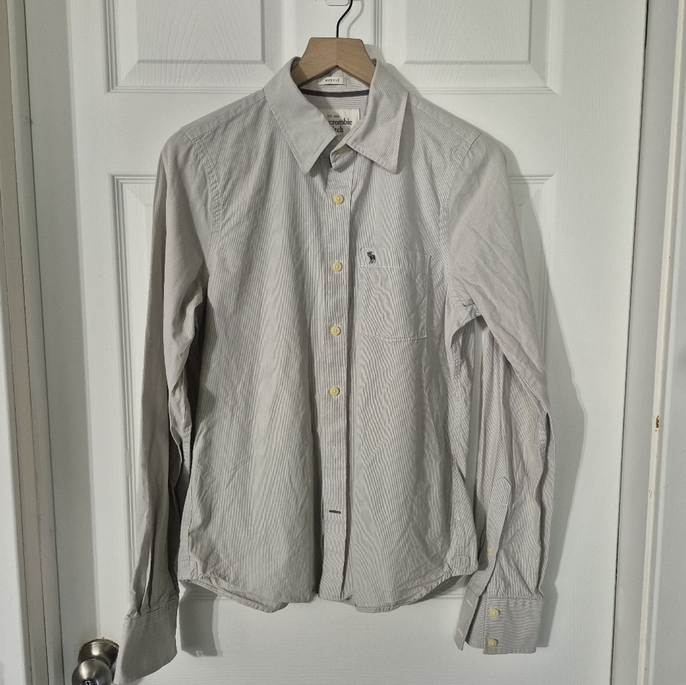 Men's Abercrombie & Fitch Classic Gray Striped Shirt Sz M